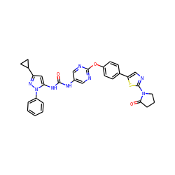 O=C(Nc1cnc(Oc2ccc(-c3cnc(N4CCCC4=O)s3)cc2)nc1)Nc1cc(C2CC2)nn1-c1ccccc1 ZINC000143854424