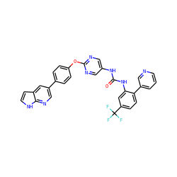 O=C(Nc1cnc(Oc2ccc(-c3cnc4[nH]ccc4c3)cc2)nc1)Nc1cc(C(F)(F)F)ccc1-c1cccnc1 ZINC000223415350