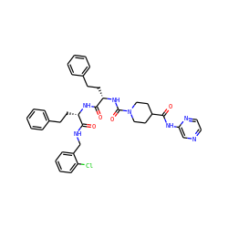 O=C(Nc1cnccn1)C1CCN(C(=O)N[C@@H](CCc2ccccc2)C(=O)N[C@@H](CCc2ccccc2)C(=O)NCc2ccccc2Cl)CC1 ZINC001772622282