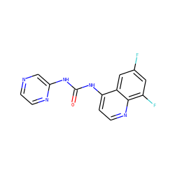 O=C(Nc1cnccn1)Nc1ccnc2c(F)cc(F)cc12 ZINC000063540317