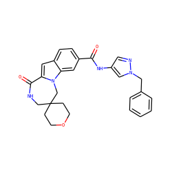 O=C(Nc1cnn(Cc2ccccc2)c1)c1ccc2cc3n(c2c1)CC1(CCOCC1)CNC3=O ZINC000147842770
