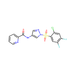 O=C(Nc1cnn(S(=O)(=O)c2cc(F)c(F)cc2Cl)c1)c1ccccn1 ZINC000116776441