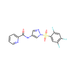 O=C(Nc1cnn(S(=O)(=O)c2cc(F)c(F)cc2F)c1)c1ccccn1 ZINC000198775444