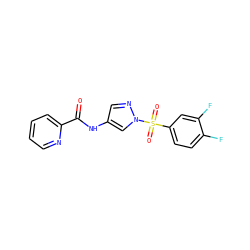 O=C(Nc1cnn(S(=O)(=O)c2ccc(F)c(F)c2)c1)c1ccccn1 ZINC000198761488