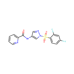 O=C(Nc1cnn(S(=O)(=O)c2ccc(F)cc2F)c1)c1ccccn1 ZINC000198775421