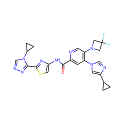 O=C(Nc1csc(-c2nncn2C2CC2)n1)c1cc(-n2cnc(C3CC3)c2)c(N2CC(F)(F)C2)cn1 ZINC001772631407