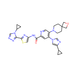 O=C(Nc1csc(-c2nncn2C2CC2)n1)c1cc(-n2cnc(C3CC3)c2)c(N2CCC3(CC2)COC3)cn1 ZINC001772617661