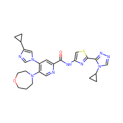O=C(Nc1csc(-c2nncn2C2CC2)n1)c1cc(-n2cnc(C3CC3)c2)c(N2CCCOCC2)cn1 ZINC001772585279