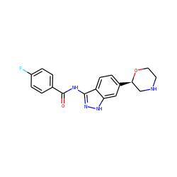 O=C(Nc1n[nH]c2cc([C@@H]3CNCCO3)ccc12)c1ccc(F)cc1 ZINC000205122510