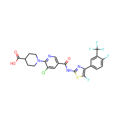 O=C(Nc1nc(-c2ccc(F)c(C(F)(F)F)c2)c(F)s1)c1cnc(N2CCC(C(=O)O)CC2)c(Cl)c1 ZINC000053230312