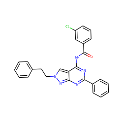O=C(Nc1nc(-c2ccccc2)nc2nn(CCc3ccccc3)cc12)c1cccc(Cl)c1 ZINC000049088411