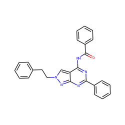O=C(Nc1nc(-c2ccccc2)nc2nn(CCc3ccccc3)cc12)c1ccccc1 ZINC000049088030