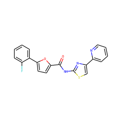 O=C(Nc1nc(-c2ccccn2)cs1)c1ccc(-c2ccccc2F)o1 ZINC000007986106