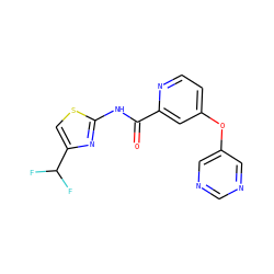 O=C(Nc1nc(C(F)F)cs1)c1cc(Oc2cncnc2)ccn1 ZINC000167509737