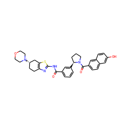 O=C(Nc1nc2c(s1)C[C@@H](N1CCOCC1)CC2)c1cccc([C@H]2CCCN2C(=O)c2ccc3cc(O)ccc3c2)c1 ZINC000220408960