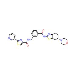 O=C(Nc1nc2c(s1)C[C@@H](N1CCOCC1)CC2)c1cccc(CNC(=O)c2csc(-c3cccnc3)n2)c1 ZINC000167966856