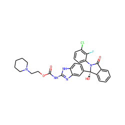 O=C(Nc1nc2cc([C@]3(O)c4ccccc4C(=O)N3c3cccc(Cl)c3F)ccc2[nH]1)OCCN1CCCCC1 ZINC000117121890