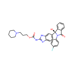 O=C(Nc1nc2ccc([C@]3(O)c4ccccc4C(=O)N3c3ccc(F)cc3)cc2[nH]1)OCCCN1CCCCC1 ZINC000117124238