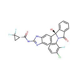 O=C(Nc1nc2ccc([C@]3(O)c4ccccc4C(=O)N3c3cccc(Cl)c3F)cc2[nH]1)[C@@H]1CC1(F)F ZINC000116258390