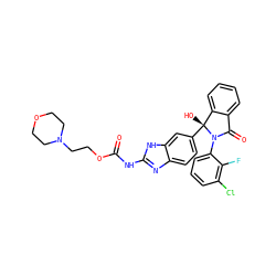 O=C(Nc1nc2ccc([C@]3(O)c4ccccc4C(=O)N3c3cccc(Cl)c3F)cc2[nH]1)OCCN1CCOCC1 ZINC000117137836
