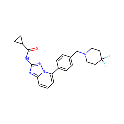 O=C(Nc1nc2cccc(-c3ccc(CN4CCC(F)(F)CC4)cc3)n2n1)C1CC1 ZINC000096174625