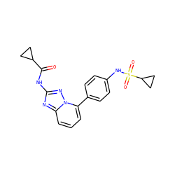 O=C(Nc1nc2cccc(-c3ccc(NS(=O)(=O)C4CC4)cc3)n2n1)C1CC1 ZINC000118406957