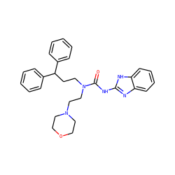 O=C(Nc1nc2ccccc2[nH]1)N(CCC(c1ccccc1)c1ccccc1)CCN1CCOCC1 ZINC000096258225