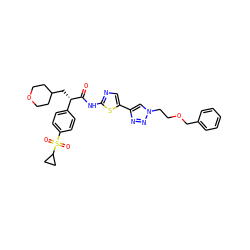 O=C(Nc1ncc(-c2cn(CCOCc3ccccc3)nn2)s1)[C@@H](CC1CCOCC1)c1ccc(S(=O)(=O)C2CC2)cc1 ZINC000169326321