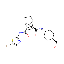 O=C(Nc1ncc(Br)s1)[C@@H]1[C@@H]2CC[C@H]([C@H]1C(=O)N[C@H]1CC[C@H](CO)CC1)C21CC1 ZINC000653676855