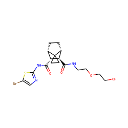 O=C(Nc1ncc(Br)s1)[C@@H]1[C@@H]2CC[C@H]([C@H]1C(=O)NCCOCCO)C21CC1 ZINC000168568128