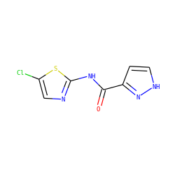 O=C(Nc1ncc(Cl)s1)c1cc[nH]n1 ZINC000078993992