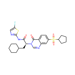 O=C(Nc1ncc(F)s1)[C@H](CC1CCCCC1)n1cnc2cc(S(=O)(=O)C3CCCC3)ccc2c1=O ZINC000095601488
