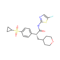 O=C(Nc1ncc(F)s1)[C@H](CC1CCOCC1)c1ccc(S(=O)(=O)C2CC2)cc1 ZINC000036403097