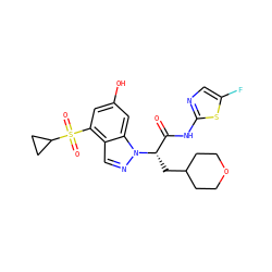 O=C(Nc1ncc(F)s1)[C@H](CC1CCOCC1)n1ncc2c(S(=O)(=O)C3CC3)cc(O)cc21 ZINC000149131492
