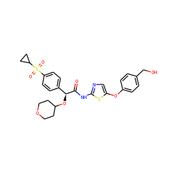 O=C(Nc1ncc(Oc2ccc(CO)cc2)s1)[C@@H](OC1CCOCC1)c1ccc(S(=O)(=O)C2CC2)cc1 ZINC000113272372