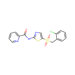 O=C(Nc1ncc(S(=O)(=O)Cc2ccccc2Cl)s1)c1ccccn1 ZINC000198930050