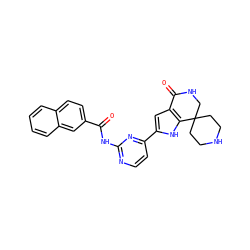 O=C(Nc1nccc(-c2cc3c([nH]2)C2(CCNCC2)CNC3=O)n1)c1ccc2ccccc2c1 ZINC000073223477