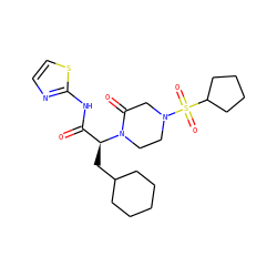 O=C(Nc1nccs1)[C@H](CC1CCCCC1)N1CCN(S(=O)(=O)C2CCCC2)CC1=O ZINC000043199483
