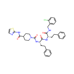O=C(Nc1nccs1)C1CCN(C(=O)N[C@@H](CCc2ccccc2)C(=O)N[C@@H](CCc2ccccc2)C(=O)NCc2ccccc2Cl)CC1 ZINC001772596296