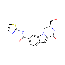 O=C(Nc1nccs1)c1ccc2cc3n(c2c1)C[C@@H](CO)NC3=O ZINC000029126001
