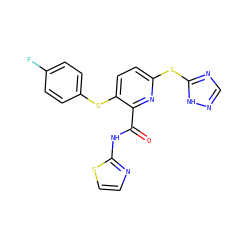 O=C(Nc1nccs1)c1nc(Sc2ncn[nH]2)ccc1Sc1ccc(F)cc1 ZINC000003987575