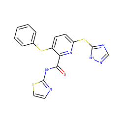 O=C(Nc1nccs1)c1nc(Sc2ncn[nH]2)ccc1Sc1ccccc1 ZINC000038899445