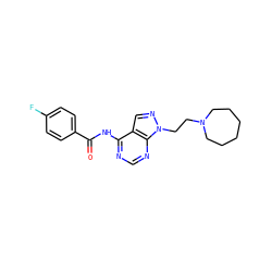 O=C(Nc1ncnc2c1cnn2CCN1CCCCCC1)c1ccc(F)cc1 ZINC000143199832