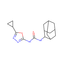 O=C(Nc1nnc(C2CC2)o1)NC1C2CC3CC(C2)CC1C3 ZINC000096271162