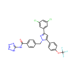 O=C(Nc1nnn[nH]1)c1ccc(Cn2nc(-c3cc(Cl)cc(Cl)c3)cc2-c2ccc(OC(F)(F)F)cc2)cc1 ZINC000066262742