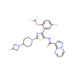 O=C(Nc1sc(N2CCC(N3CC(F)C3)CC2)nc1-c1cc(Cl)ccc1OC(F)F)c1cnn2cccnc12 ZINC001772616416