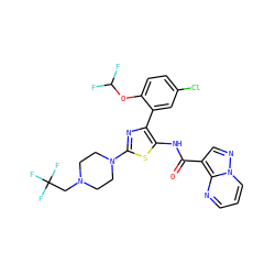 O=C(Nc1sc(N2CCN(CC(F)(F)F)CC2)nc1-c1cc(Cl)ccc1OC(F)F)c1cnn2cccnc12 ZINC001772592736