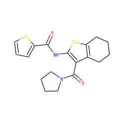 O=C(Nc1sc2c(c1C(=O)N1CCCC1)CCCC2)c1cccs1 ZINC000028707876