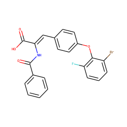 O=C(O)/C(=C/c1ccc(Oc2c(F)cccc2Br)cc1)NC(=O)c1ccccc1 ZINC000028475708