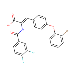 O=C(O)/C(=C/c1ccc(Oc2ccccc2Br)cc1)NC(=O)c1ccc(F)c(F)c1 ZINC000028471133